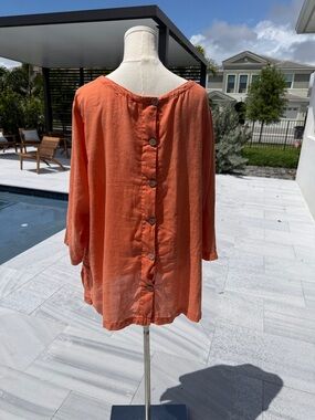 Nicole Miller Linen Relaxed Boatneck Tunic in Pumpkin Orange 1x s12